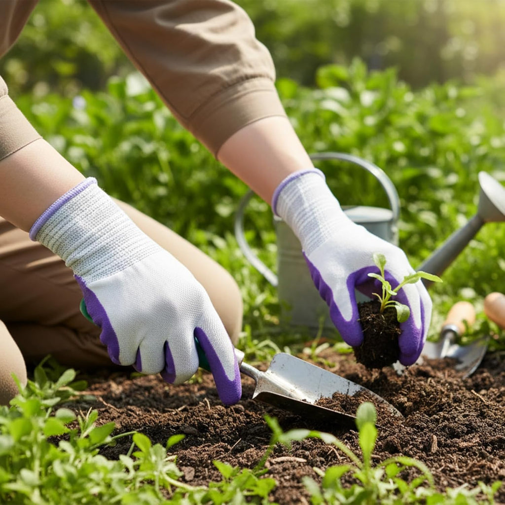 Thinp 2 Pairs Gardening Gloves. Outdoor Work Garden Gloves Breathable Rubber Coated Outdoor Protective Yard Glove with Grip for Women Men Garden Essentials (Green. Purple)