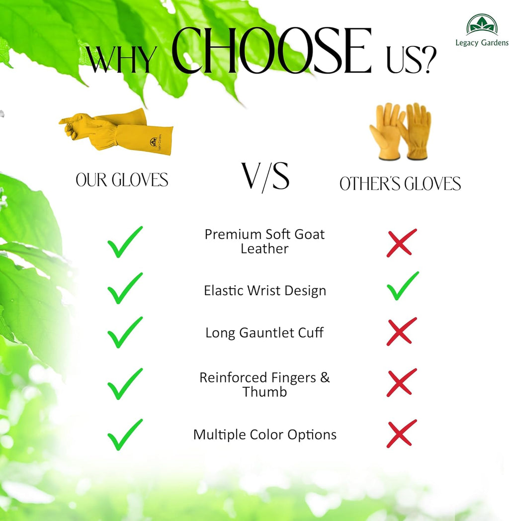 Leather Gardening Gloves for Women & Men. Long Garden Gloves. Cowhide Gauntlet Rose Pruning Thorn Resistant. Forearm Protection. XL. Yellow