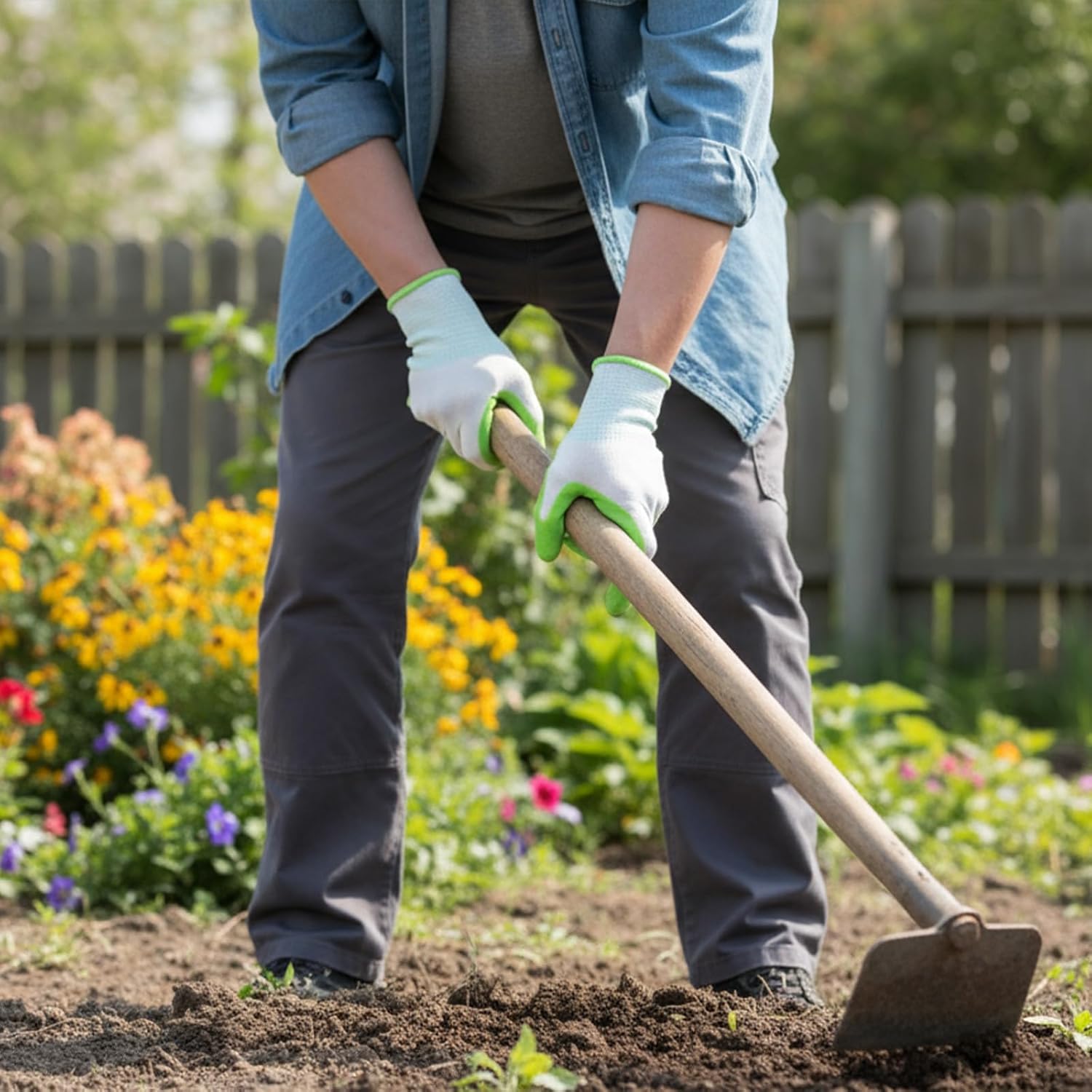 Thinp 2 Pairs Gardening Gloves. Outdoor Work Garden Gloves Breathable Rubber Coated Outdoor Protective Yard Glove with Grip for Women Men Garden Essentials (Green. Purple)