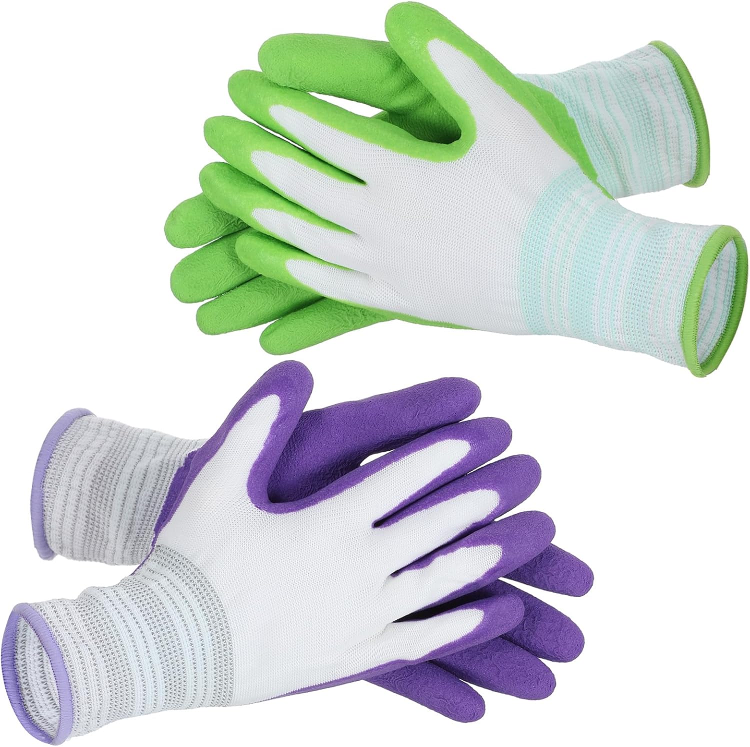 Thinp 2 Pairs Gardening Gloves. Outdoor Work Garden Gloves Breathable Rubber Coated Outdoor Protective Yard Glove with Grip for Women Men Garden Essentials (Green. Purple)