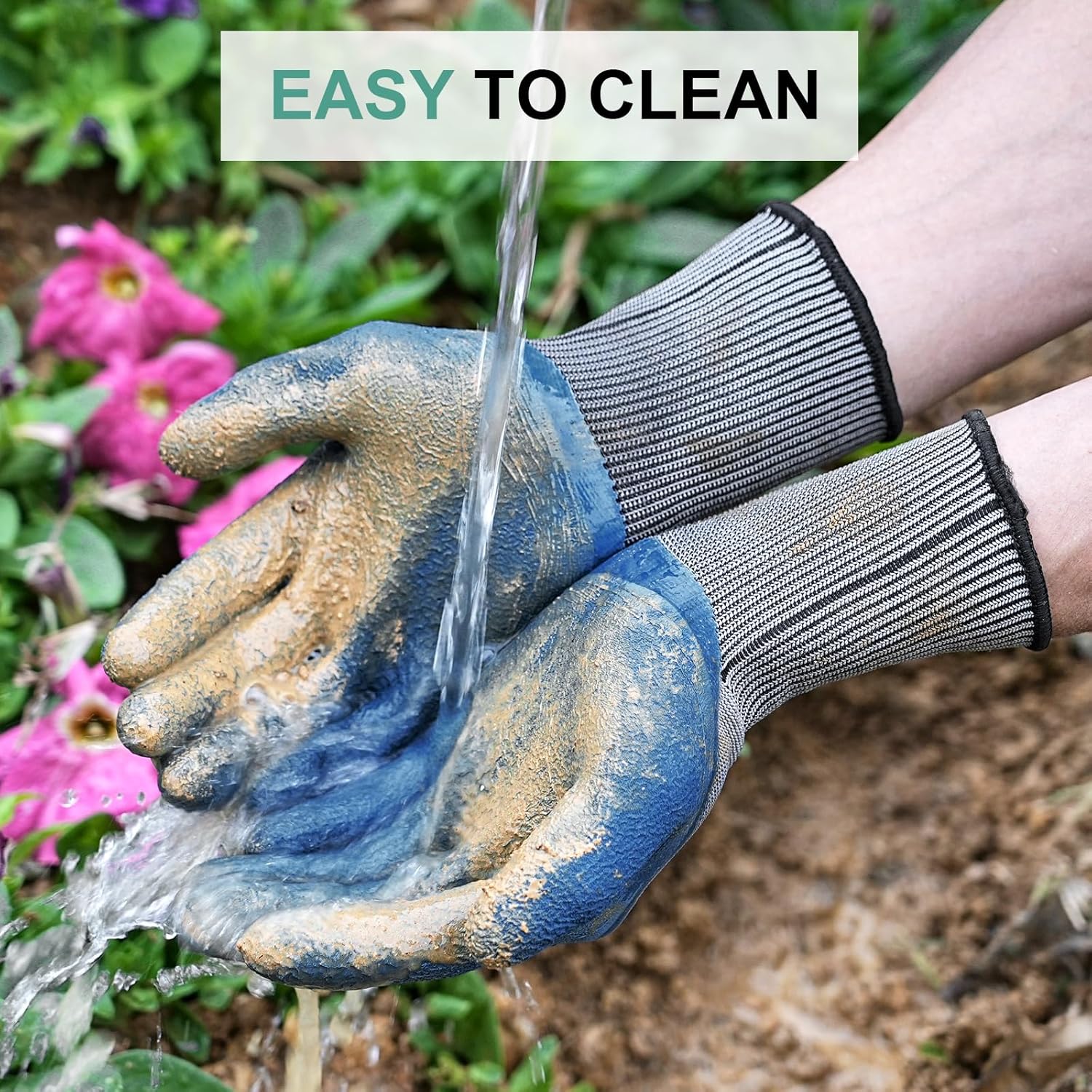 Trifabricy Garden Gloves for Women Men - 6 Pairs Breathable Hard-wearing Latex Coated Gardening Gloves for Women. Indoor/Outdoor Protective Working Gloves with Grip. Blue & Grey