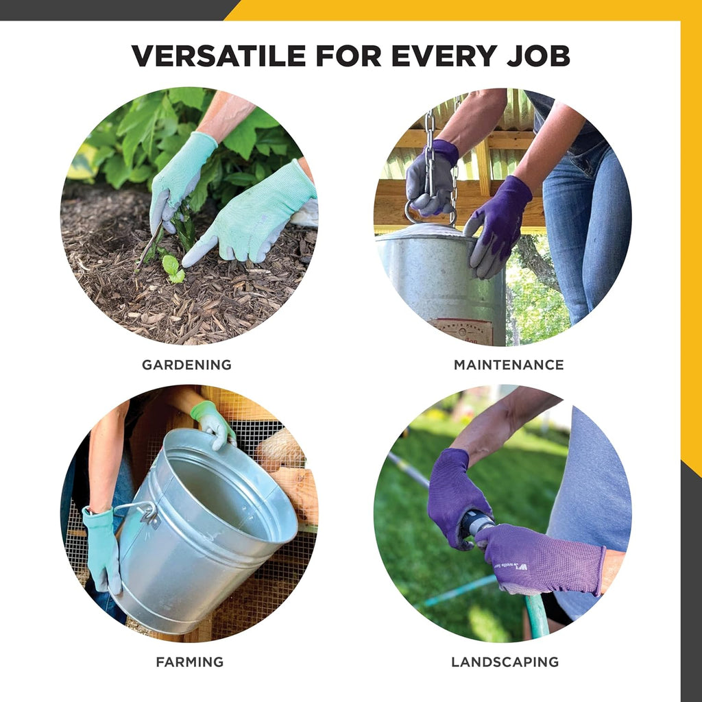 Wells Lamont Gardening Gloves for Women – Breathable Polyester. Seamless Fit – PU-Coated Palm for Grip & Durability – Elastic Wrist – Pink/Green/Purple. Medium. Pack of 3 (413MF)