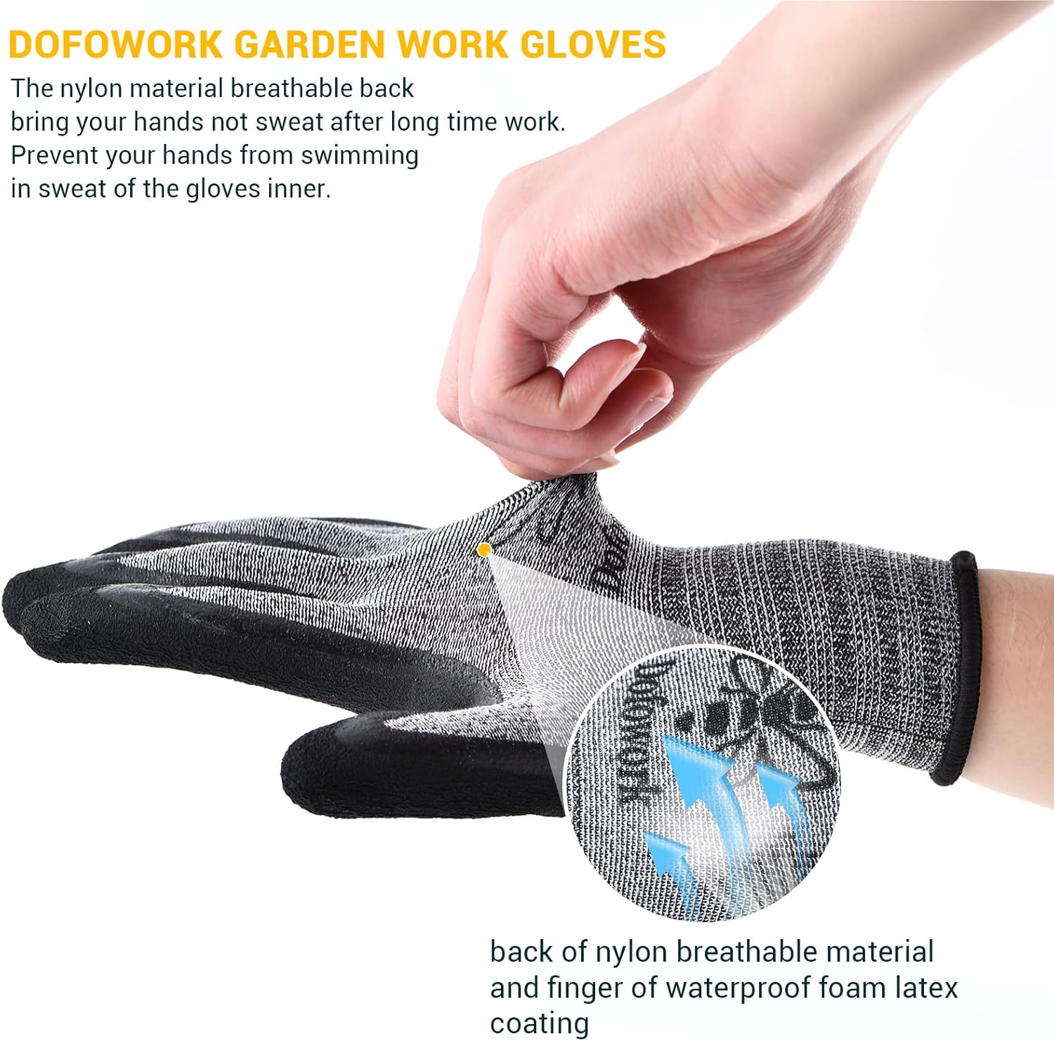 DOFOWORK Gardening Gloves - 6 Pair Gardening Gloves for Women/Men. Breathable Natural Latex Garden Gloves with Grip