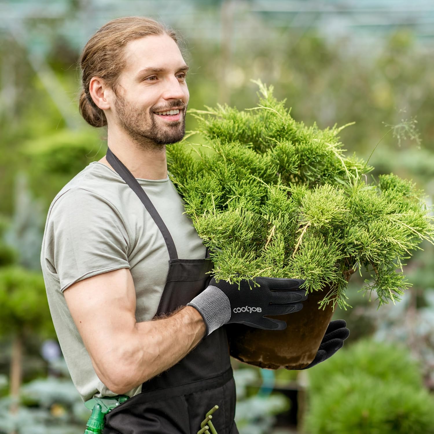 COOLJOB Gardening Gloves for Men. 2 Pairs Breathable Rubber Coated for Garden Weeding Landscaping. Outside Work for Lawn Yard. Men's Medium Size. Black & Red