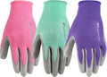 Wells Lamont Gardening Gloves for Women – Breathable Polyester. Seamless Fit – PU-Coated Palm for Grip & Durability – Elastic Wrist – Pink/Green/Purple. Medium. Pack of 3 (413MF)