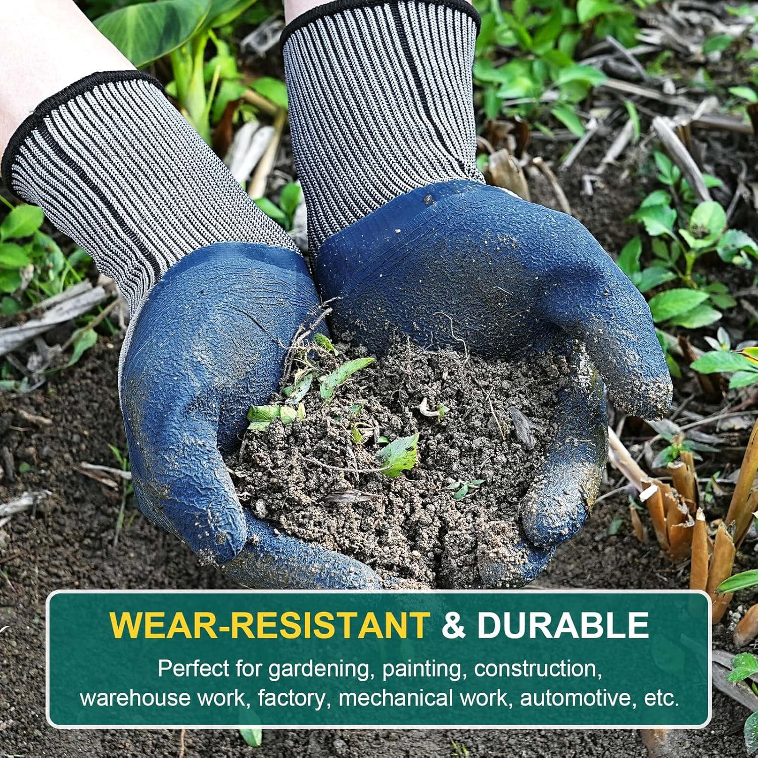 Trifabricy Garden Gloves for Women Men - 6 Pairs Breathable Hard-wearing Latex Coated Gardening Gloves for Women. Indoor/Outdoor Protective Working Gloves with Grip. Blue & Grey