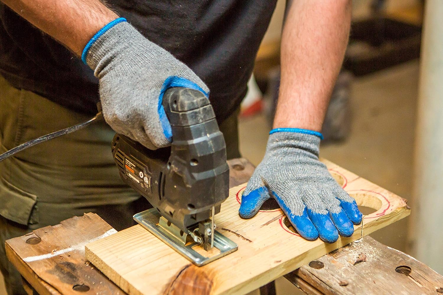 G & F Products 12 Pairs Medium Rubber Latex Double Coated Work Gloves for Construction. gardening gloves. heavy duty Cotton Blend.Blue.3100M